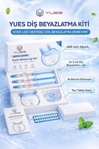 Diş Beyazlatma Kiti, Led Işıklı Ev Tipi Diş Beyazlatıcı Set, 3 X 3 Ml Whitening Gel, Ağızlık Ve Sonuç Skalası, Kahve Çay Sigara Lekeleri İçin