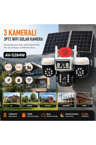 Avenir Av-s264w 3 Kameralı 3ptz Wifi Solar Güvenlik Kamerası