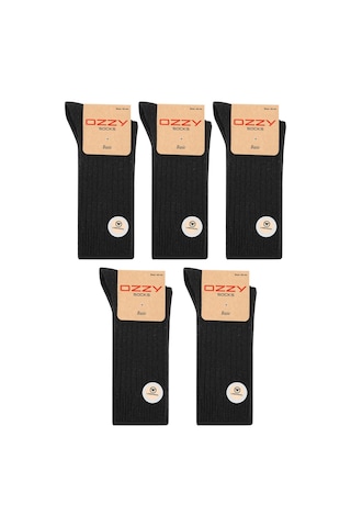 Ozzy Socks 5 Çift Kışlık Erkek Lambswool Yünlü Uyku Çorabı Soft Touch Siyah