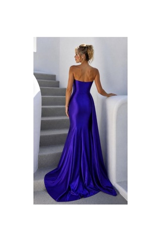 Butik İstanbul Kadın Yırtmaçlı Uzun Saten Elbise A. Mor
