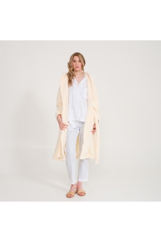 Uzun Welsoft Kapüşonlu Kadın Sabahlık Ekru