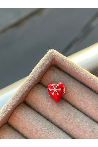 Kar Tanesi Desenli Kalp Charm Gümüş Kaplama