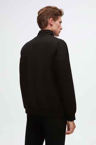 D's Damat Oversize Siyah Düz Yarım Fermuarlı Pamuklu Mevsimlik Sweatshirt 2ECE25ORT2796 Siyah