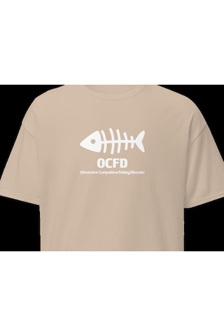 Wildstyle Ocfd Fishing Disorder Balıkçılık Esprili Kılçık Baskılı Unisex Bisiklet Yaka Pamuklu Tişört - Camel