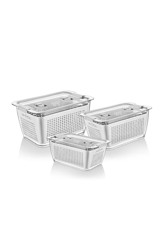 Vinoa 3'lü 2,5 Lt + 5 Lt + 9 Lt Süzgeçli Buzdolabı Düzenleyici Organizer + Saklama Kabı Beyaz