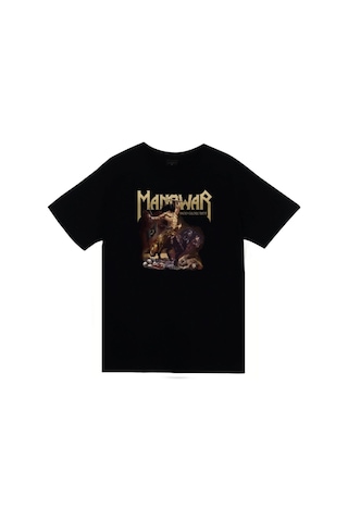 Unisex Siyah Manowar Baskılı Kısa Kollu T-shirt SIYAH