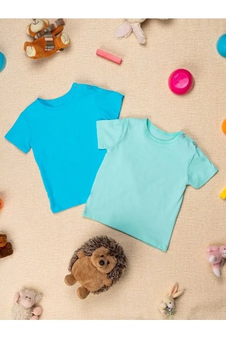Chic Panda Çocuklar İçin Günlük Kullanım İçin Düğmeli Temel Tişört Seti 115429132 Açık Mavi
