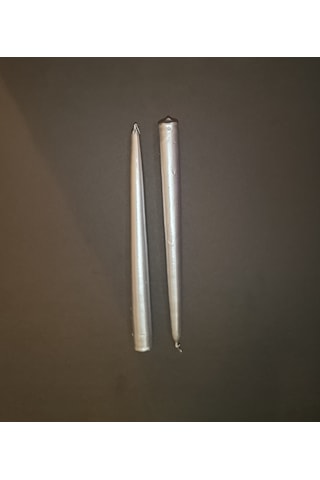 İkili Yaldızlı Şamdan Mum 2x25cm Gümüş