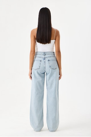 Lyvens Kadın Buz Mavi Palazzo Jean Yüksek Bel Geniş Paça Denim