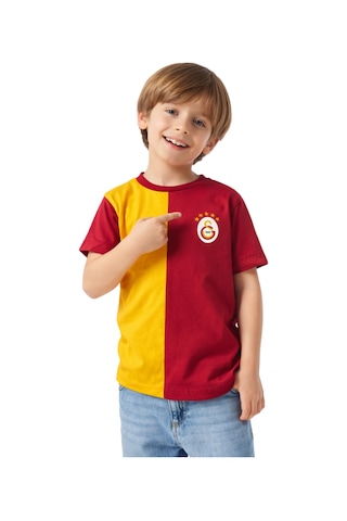 Galatasaray Parçalı Sarı-kırmızı 5 Yıldız Çocuk T-shirt Kırmızı - Sarı