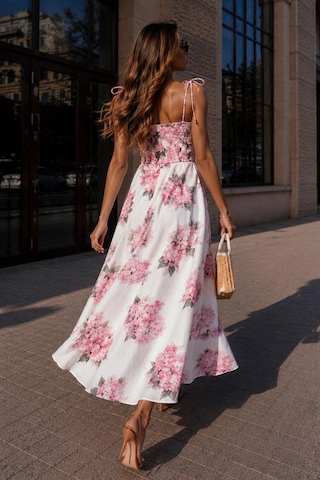 Asprinfashion Pembe Ortanca Çiçek Desenli Askılı Midi Elbise
