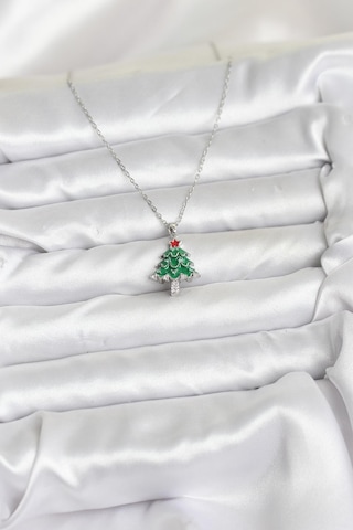 Zarif Boyunlar İçin Silver Çelik Zincir Çam Ağacı Yılbaşı Tema Kadın Kolye Metalik