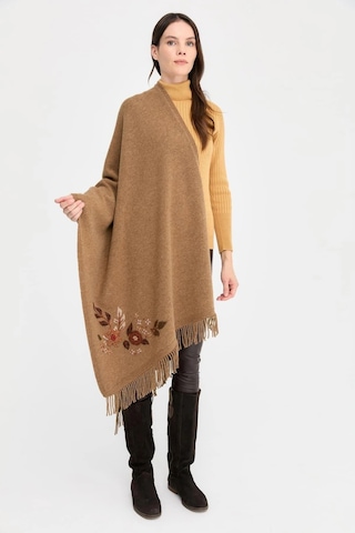 Desen Triko Kadın Papatya İşlemeli Püsküllü Yün Şal 24028 V. Camel V. Camel