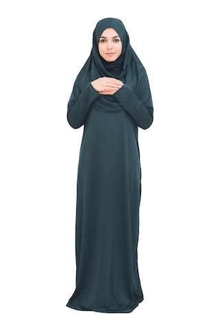 Koyu Zümrüt Yeşil Fermuarsız Namaz Elbisesi Zümrüt Yeşili