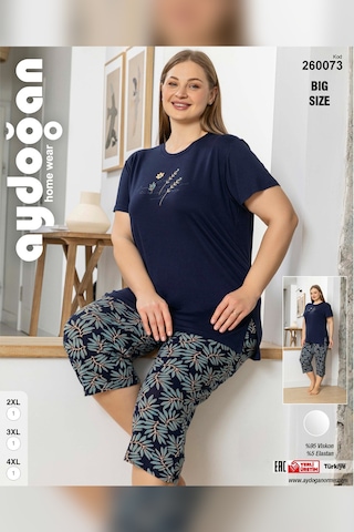 Aydoğan Kadın İnci Büyük Beden Lacivert Kapri Pijama Takım 0073 Lacivert