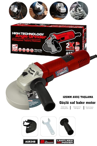 Assur ASR348 850 W 125 MM Avuç Taşlama Spiral Kırmızı