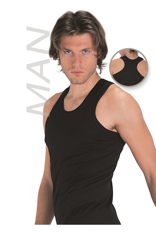 Erkek Siyah Ribana Atlet % 100 Pamuklu Body Atlet 3 Lü Paket 103-3s Siyah - Siyah