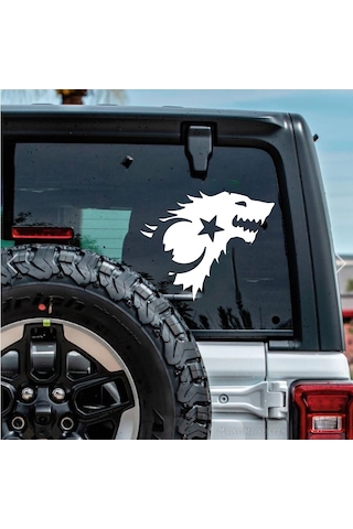 Kurt Ve Ay Yıldız Sticker - Türk Bayrağı Börü Gökbörü Sticker - Araba Oto Motosiklet Karavan Cam Sticker - 00071 50x41 Cm