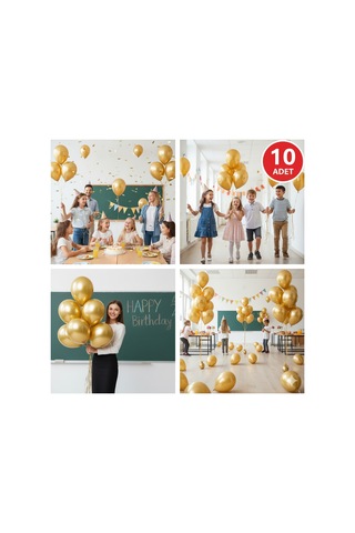 10 Adet Altın Parıltılı Metalik Balonlar Parti & Kutlama Paketi Diğer
