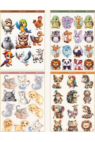 Sevimli Hayvanlar Temalı 8 Sayfa Sticker Seti Journal & Planner 12 17 Cm Diğer