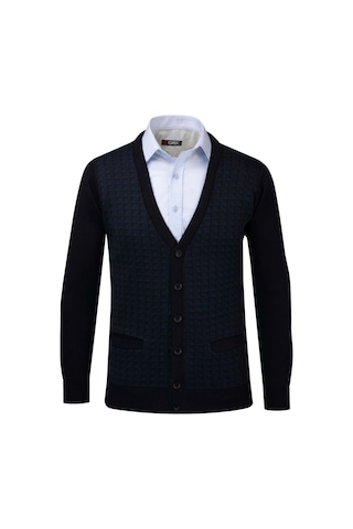 Çizgi Triko Erkek Büyük Beden Desenli Kol Ve Bel Lastikli Çelik Örgü Triko Hırka 4241mb Lacivert Lacivert