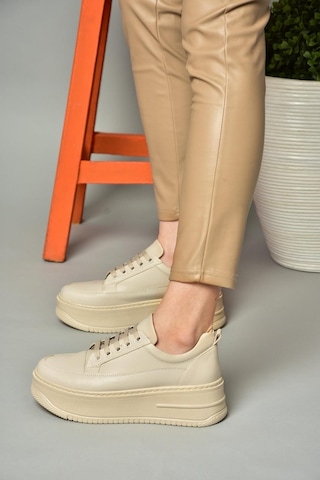 Fox Shoes P274117509 Bej Yüksek Tabanlı Kadın Spor Ayakkabı Sneakers Bej