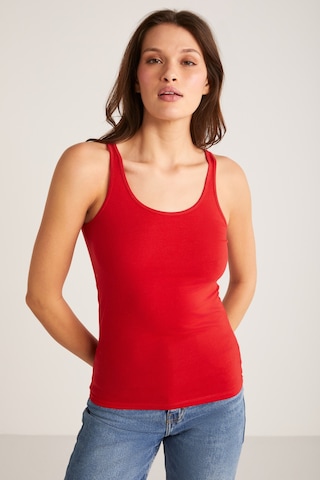 Ethıquet Jayla Kadın Pamuklu Slim Fit Dar Kesim Kalın Askılı Oyuk Yaka Örme Kırmızı Atlet