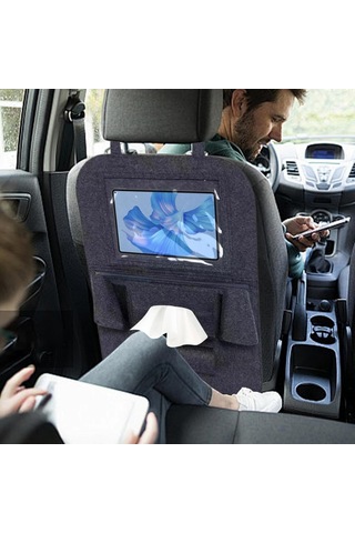 Glanz Araç Koltuk Arkası Organizer Koyu Gri Oto Tablet Telefon Tutucu Araba İçi Düzenleyici