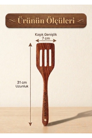 Kamptek Akasya Ahşap Delikli Spatula - Servis Sunum Spatula Isıya Dayanıklı Ve Çizmez Yapı Akasya