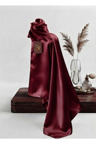 Flora Tekstil Kristal Eşarp Parlak Saten Dokulu Tesettür Abiye Eşarp 95x95 Cm Bordo