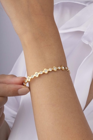 Gümüş Pazarım Sıra Taşlı Altın Kaplama Kadın Çelik Kelepçe Bileklik Renkli