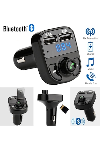Carx8 Araç Fm Transmitter Bluetooth Çakmaklık Girişli Usb Sd  Kart