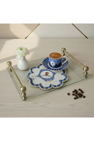 2 Adet Mavi Pip Studio Uyumlu Nakışlı Kuş Detaylı Kokteyl Sunum Peçetesi Çok Renkli