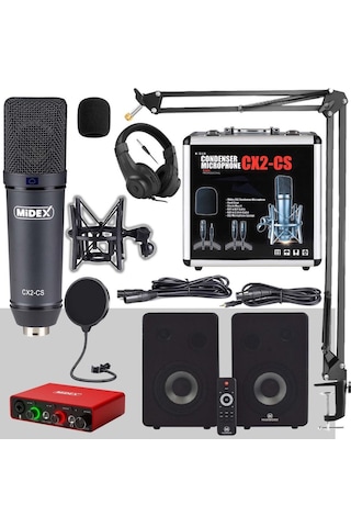 Midex Exclusive Paket-5 Stüdyo Ekipmanları Seti Monitör Mikrofon Ses Kartı Kulaklık