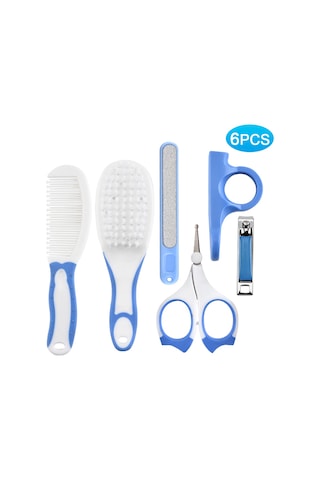 Xindoker Bebek Bakımı 6'lı Set: Tırnak Kırıcı, Tarak, Fırça, Gümüş, Kesici - Mavi - Güvenli Abs Malzeme