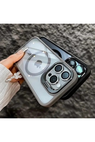 İphone 16 Pro Max Uyumlu Kılıf Klon Stantlı + Lens Korumalı Magsafe Telefon Kılıfı Bronz