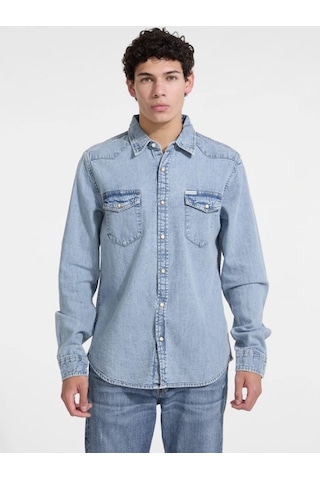 Guess Gj Slim Ls Erkek Mavi Regular Fit Denim Gömlek M5rh55d5m82-gjer Mavi