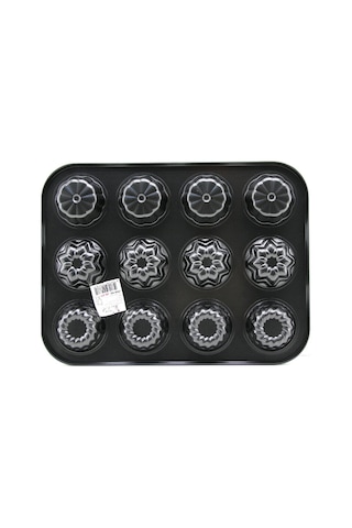 12 Gözlü Metal - Siyah Şekilli Muffin - Kek Kalıp Bx40 26 Cm