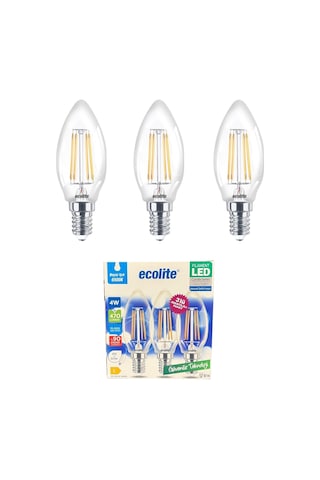 Ecolite 4w Led Filament Mum Ampul, E14 Duy, 6500k Beyaz Işık, 470 Lümen, Şeffaf Cam, Akkor Görünümlü Dekoratif L Diğer