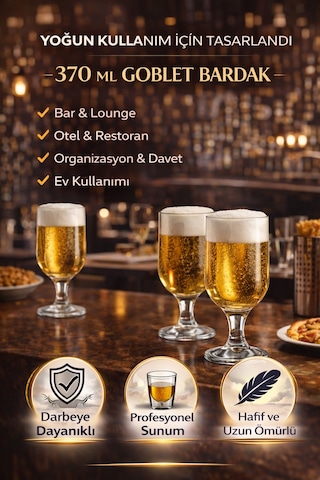 Kırılmaz Polikarbon Goblet Bardak 370 Ml Cam Görünümlü Bira & Kokteyl Kadehi Şeffaf