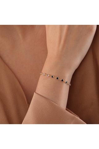 Queen Silver Jewelry 925 Ayar Gümüş Mavi Renk Geçişli Zirkon Taşlı Tamtur Bileklik Altın