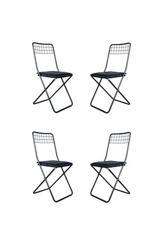 Nr Katlanır Sandalye, Ofis Balkon, Bahçe Katlanır Sandalyesi 4 Adet Siyah