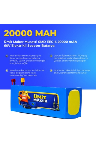 Musatti Smd Eec-6 20000 Mah 60v Elektrikli Scooter Batarya Mavi