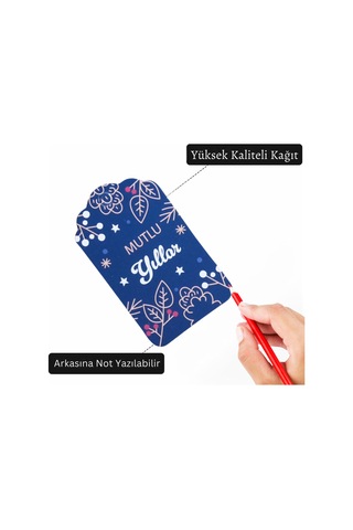 Yılbaşı Mutlu Yıllar Yazılı Hediye Etiketi, Çiçek Temalı Yeniyıl