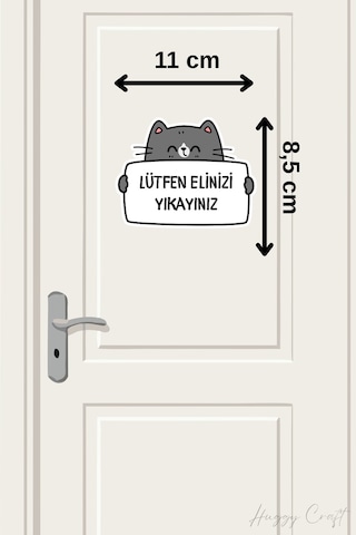 Lütfen Elinizi Yıkayınız Sticker Gri Kedi Figürlü Etiket Standart