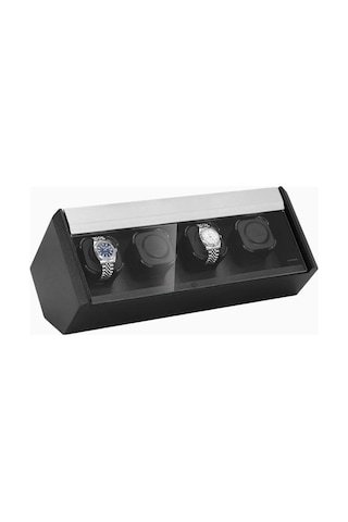 Luxwinder Saat Döndürücü, 4 Saat Için, Masif Ahşap Gövde, Güvenlik Cam Kapak, Pille Çalışır Saat Kutuları Siyah