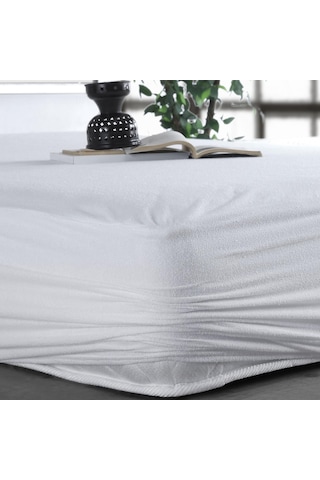 % 100 Pamuk Sıvı Geçirmez Fited Pamuklu Alez Çift Kişilik Yatak Koruyucu Beyaz