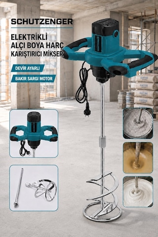 W-8000v Bakır Sargı Boya Alçı Harç Kimyasal Karıştırıcı Devir Ayarlı Mikser Mavi Profesyonel Alman