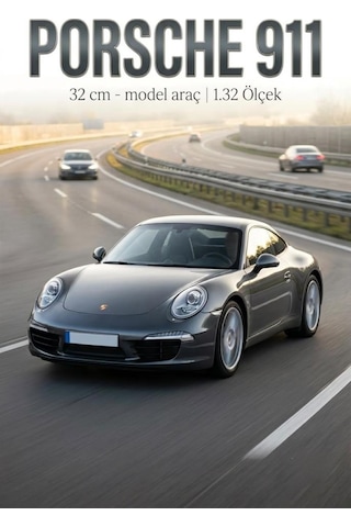 Hobbiez Lisanslı Porsche 911 Carrera Kapıları Açılabilir Model Diecast 1/32 Ölçek Metal Standlı Araç Gri
