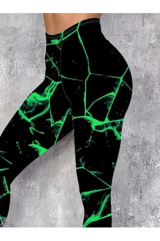 Kadın Yüksek Bel Renk Detaylı Dalgıç Tayt Yeşil